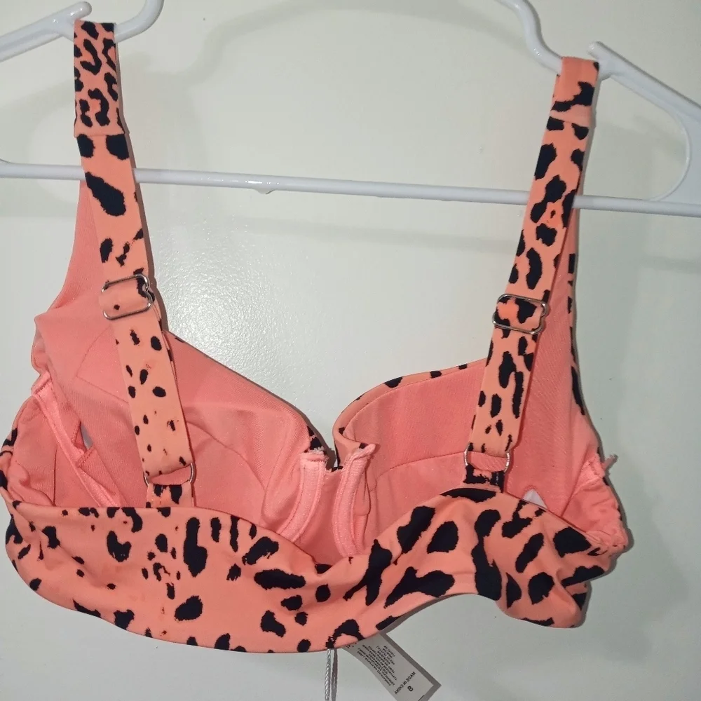 Tinibikini Leopard print padded underwire papaya black Bikini top Small NEW